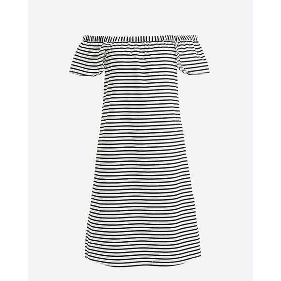 NWT J.Crew Printed Off The Shoulder sundress White Black Striped size Small - Picture 1 of 4
